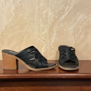 White Mountain Black Mules with Woven Design